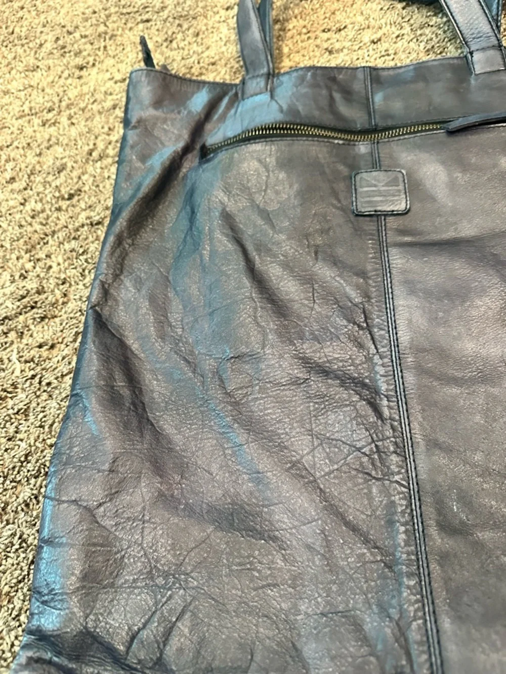 Hudson & Kings New York Graphic Leather Tote Bag Blue Gray